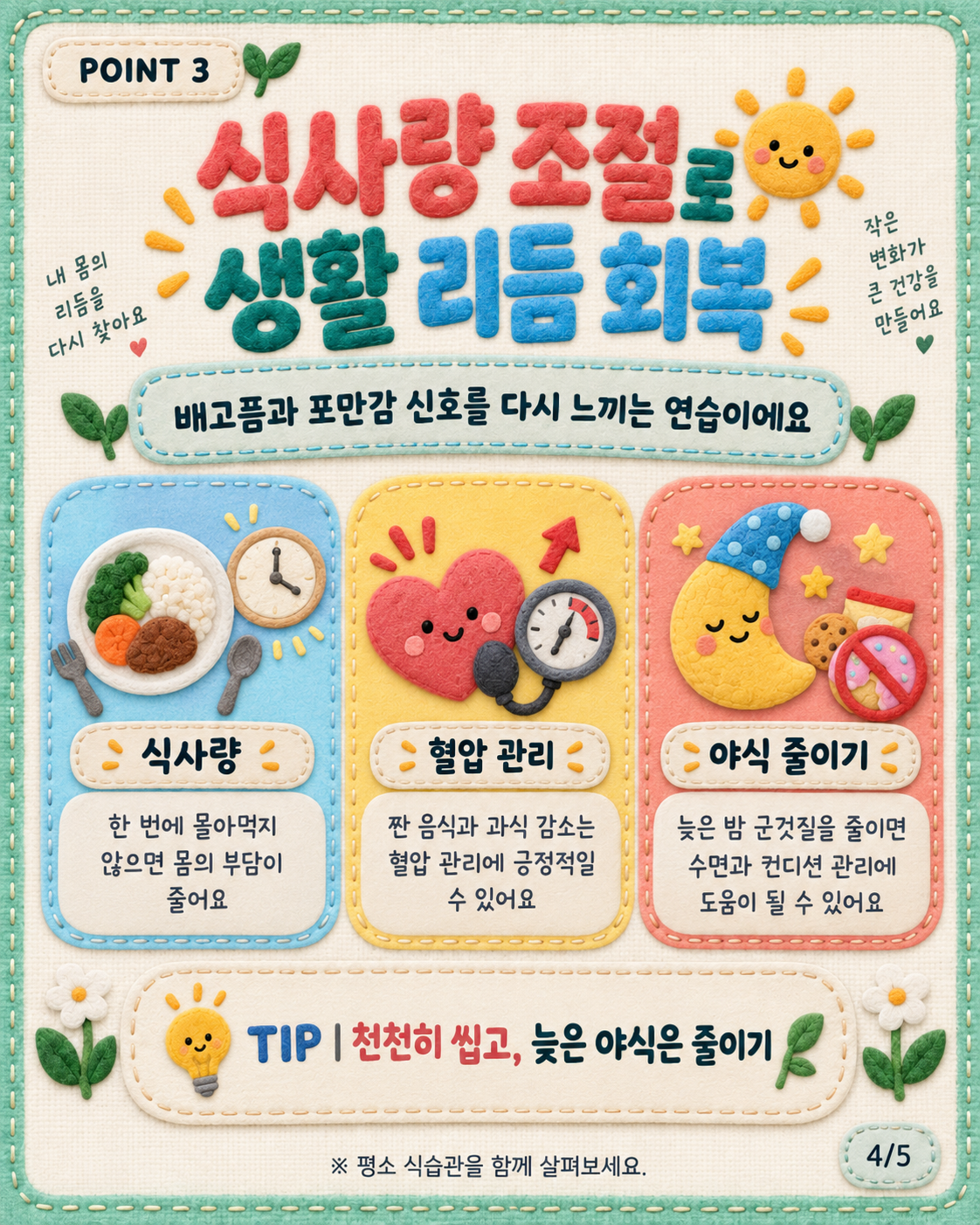 건강 카드뉴스 4/5 · 식사량 조절로 생활 리듬 회복